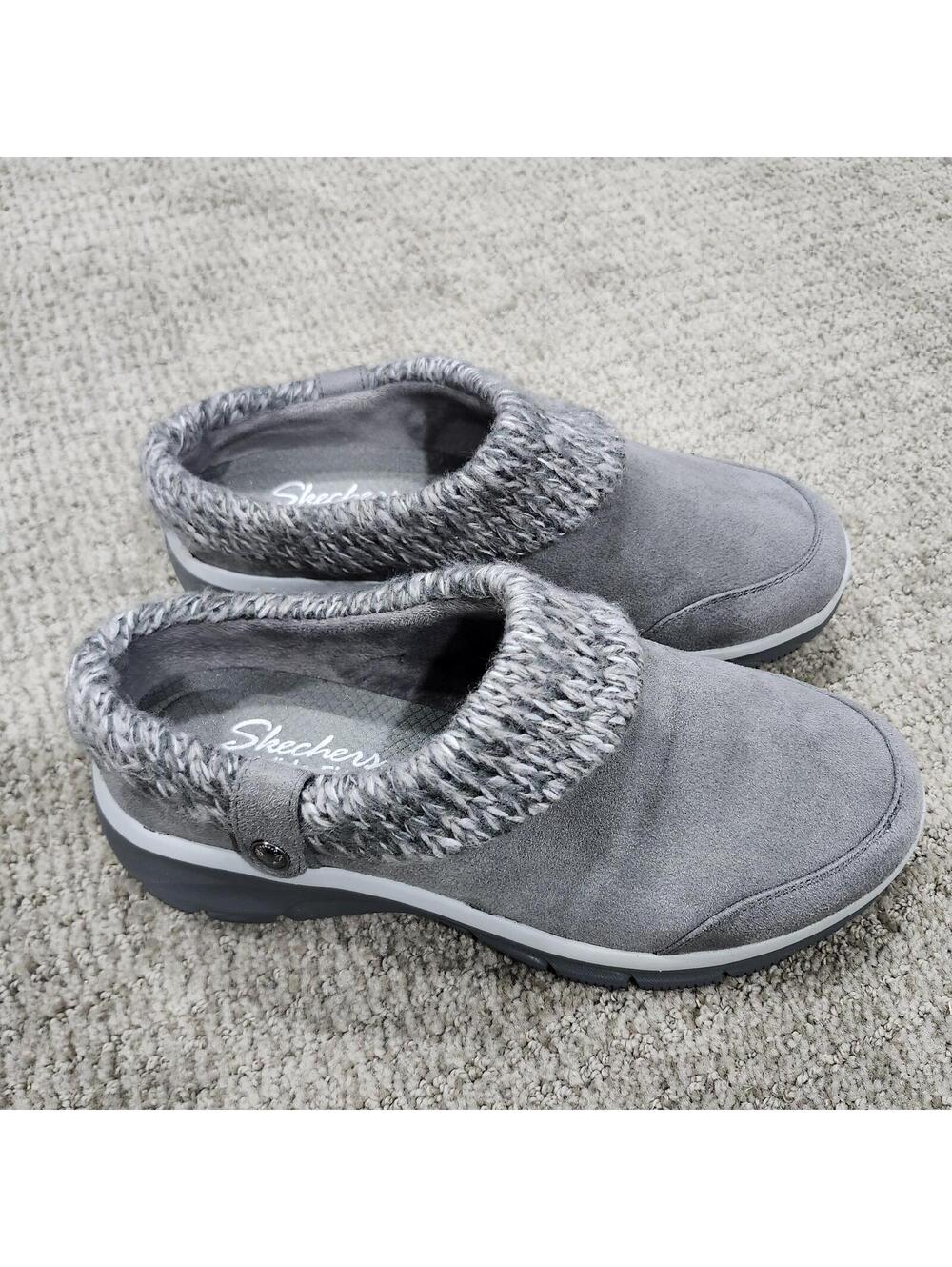 Skechers Easy Going Good Gray Mule Slippers With Cable Knit Collar Size 8.5 - Picture 12 of 13